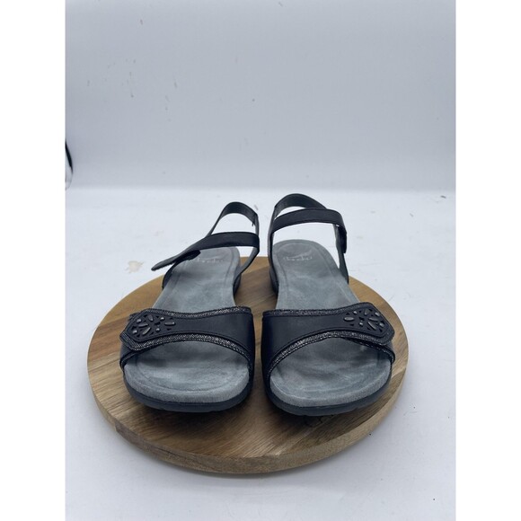 Dansko Blythe Sandals Womens 6.5 Black Leather Slingback Wedge Comfort - Picture 2 of 10